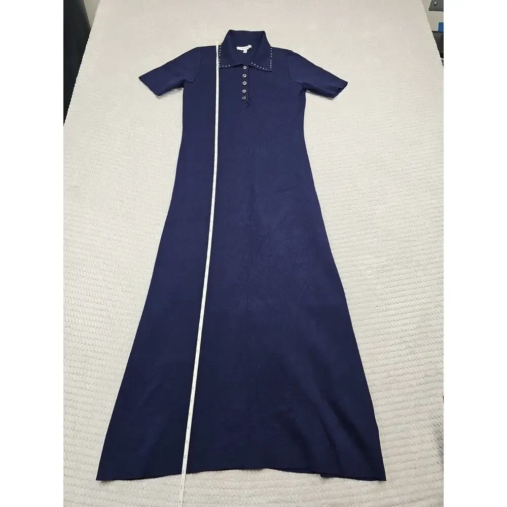 Zoe & Claire Sweater Dress Womens Medium Blue Collared Midi Length - Picture 3 of 10